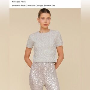 Avec Les Filles Women's Pearl Cable-Knit Cropped Sweater Tee